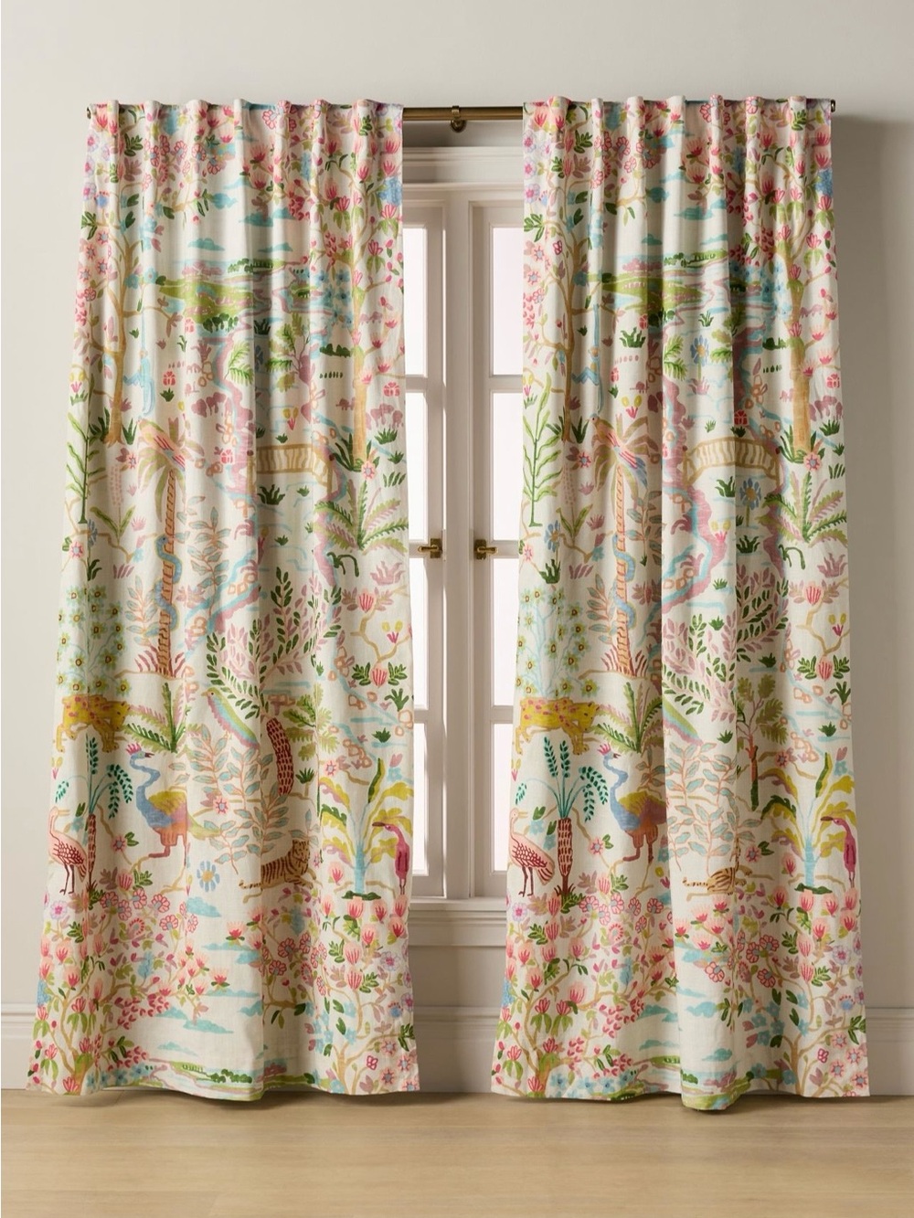 Anthropologie Organic Cotton Tales Menagerie Printed Blackout Curtains, 50x84